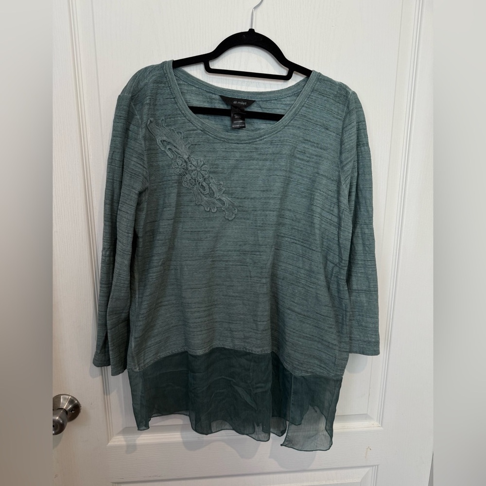 Ali Miles Teal Embroidered blouse